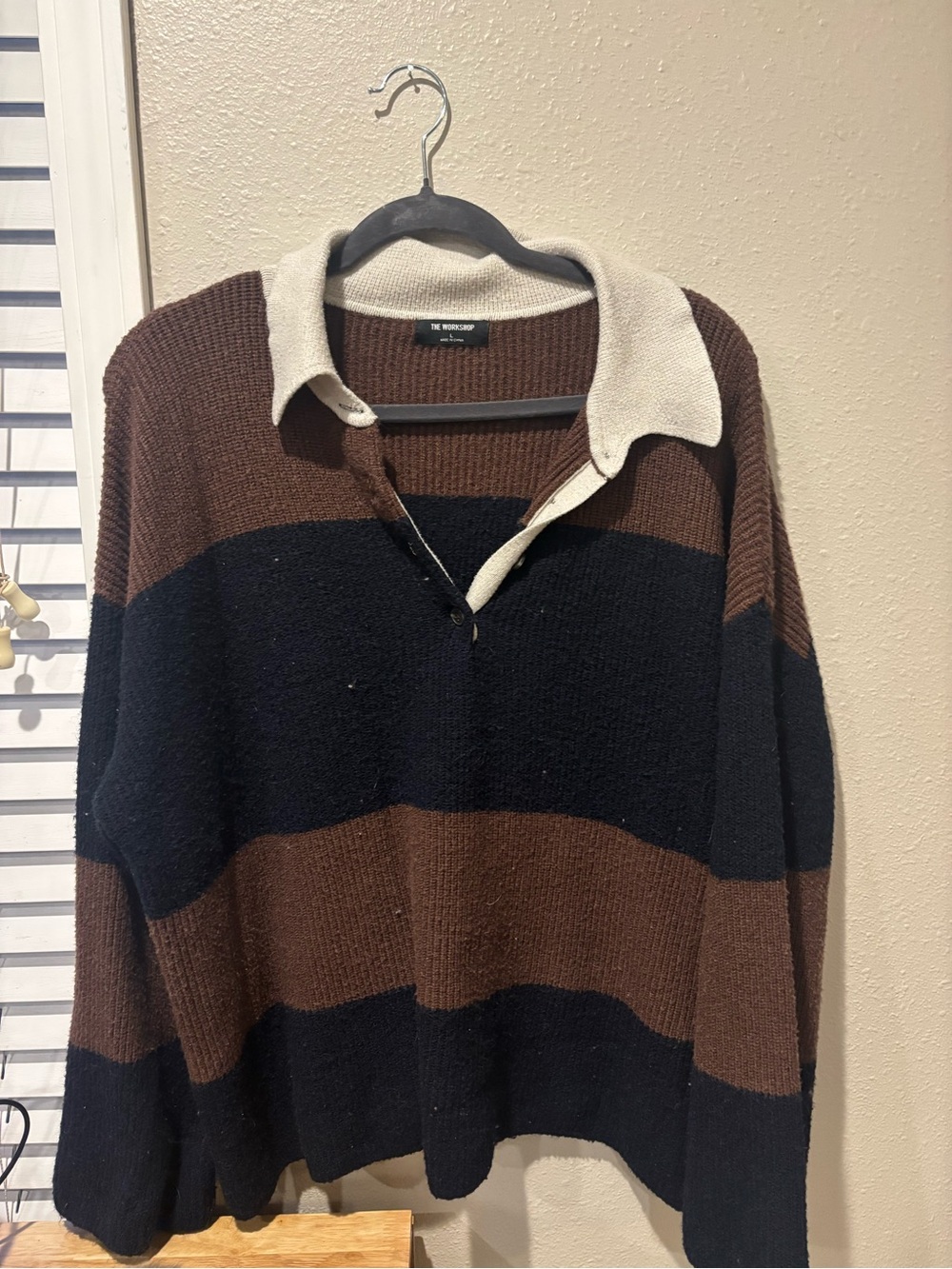 Women’s Striped Rugby Sweater - Brown & Black with Cream Collar